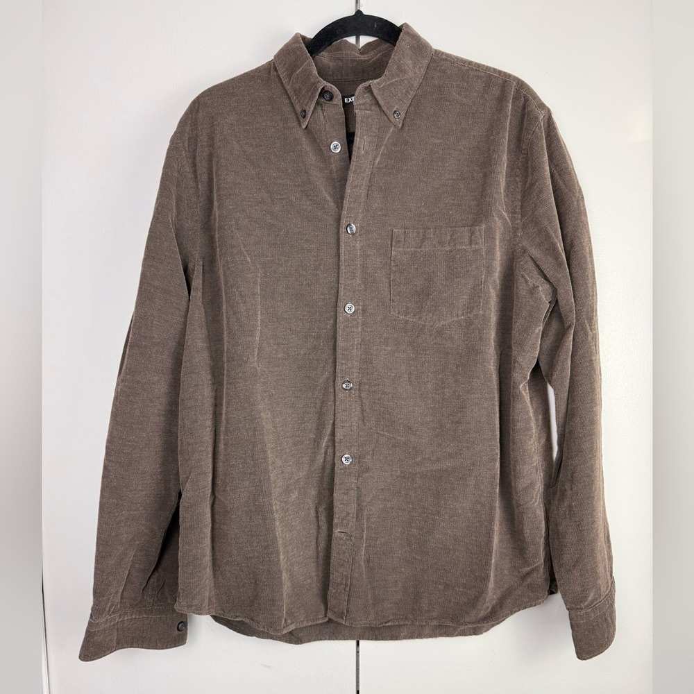 Express Mens Brown Corduroy Button Down Shirt Long Sleeve Cotton Large 02834